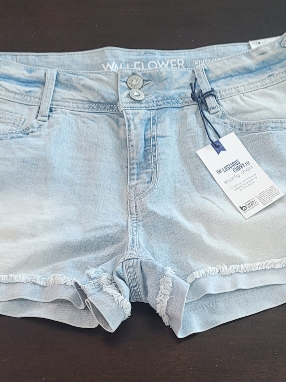 Wallflower Light Wash Frayed Hem Denim Shorts
